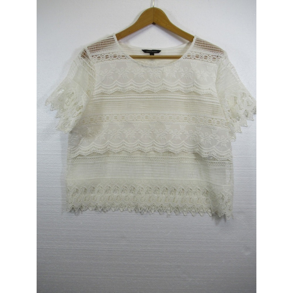 Banana Republic Edwardian Revival Embroidered Lace Blouse Women Large Ivory